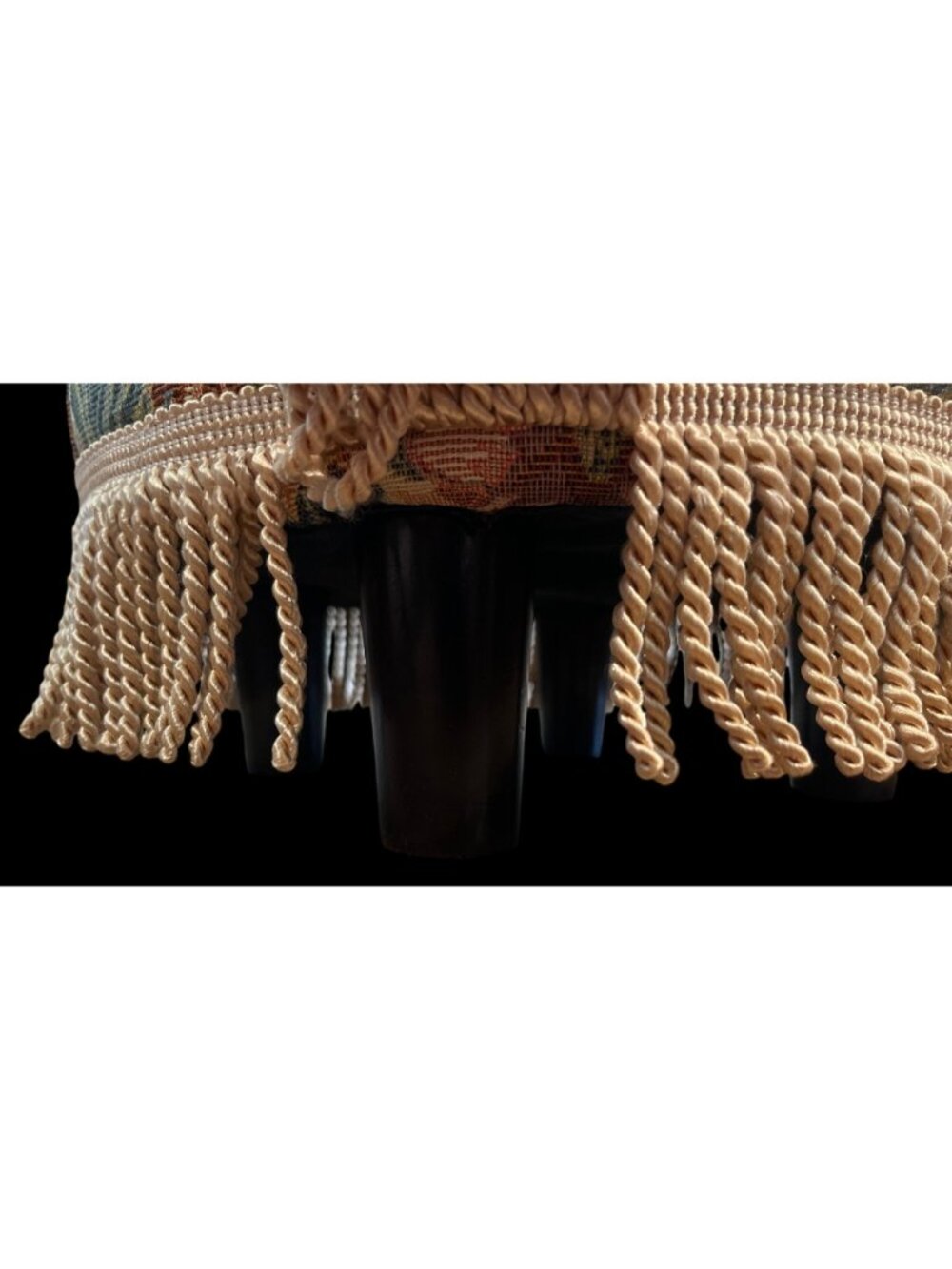Vintage Floral Tapestry Footstool With Fringe Trim And Wooden Legs - Picture 5 of 5